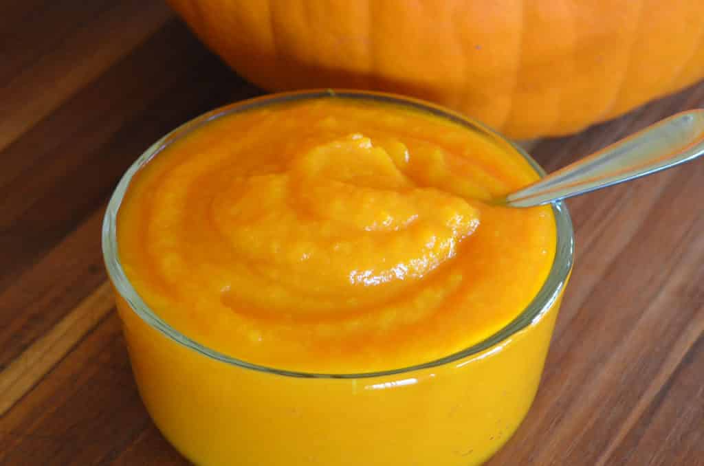 homemade pumpkin puree from cooked pumpkin