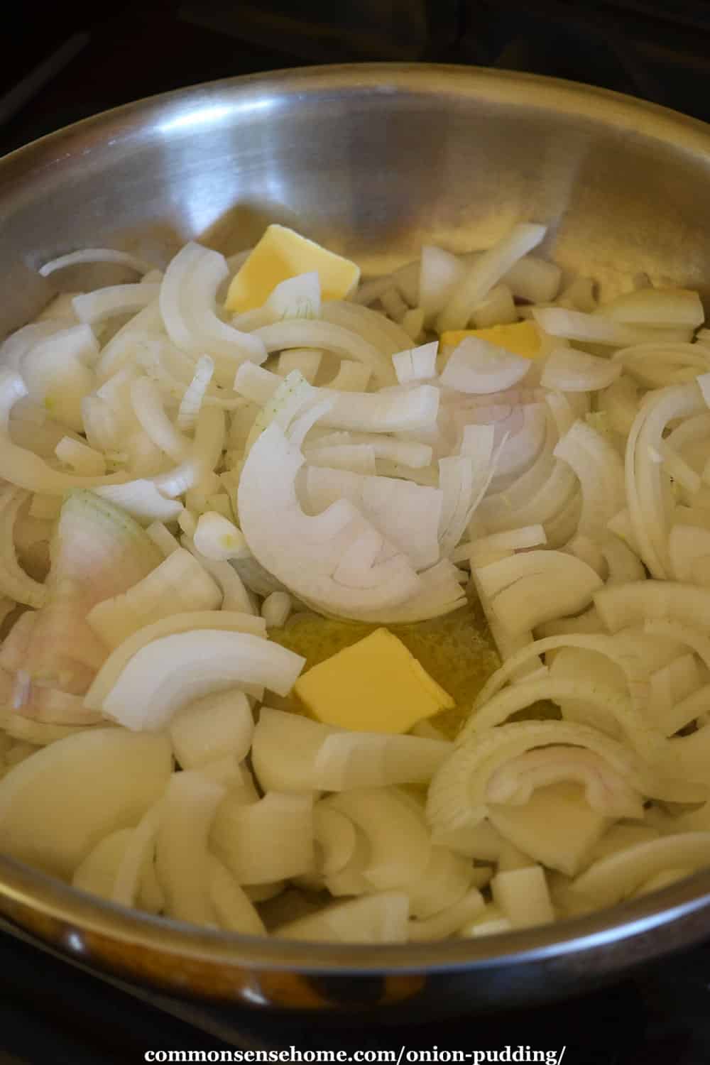 onions and butter in pan