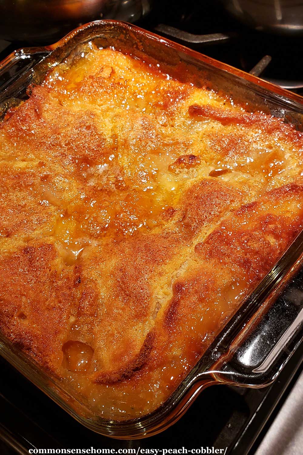 homemade peach cobbler in pan