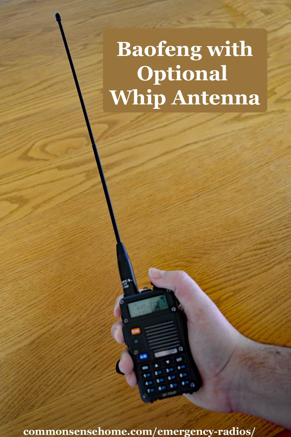 handheld HAM emergency radio with whip antenna