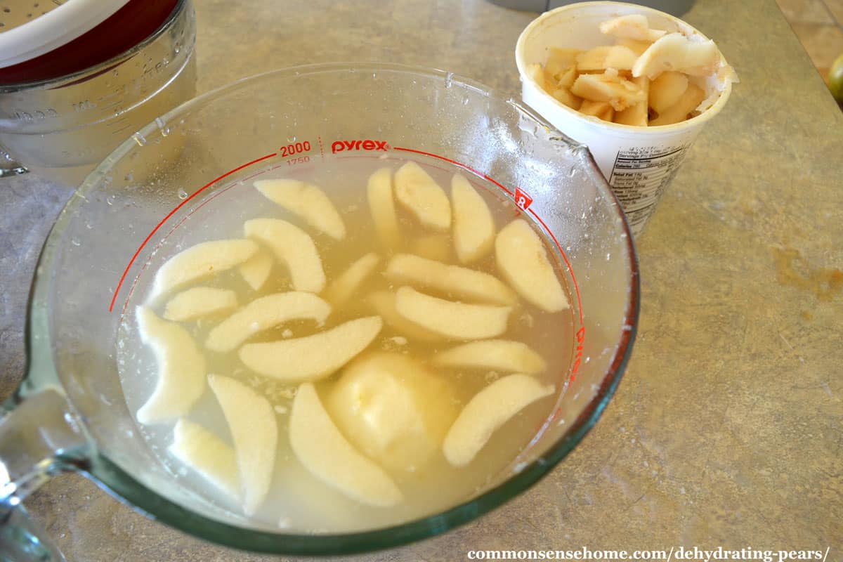 pretreating pears in lemon water before dehydrating