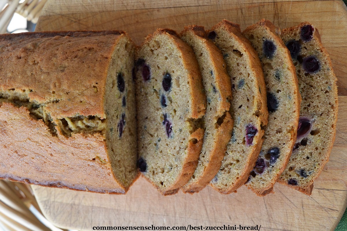 sliced zucchini bread with blueberries