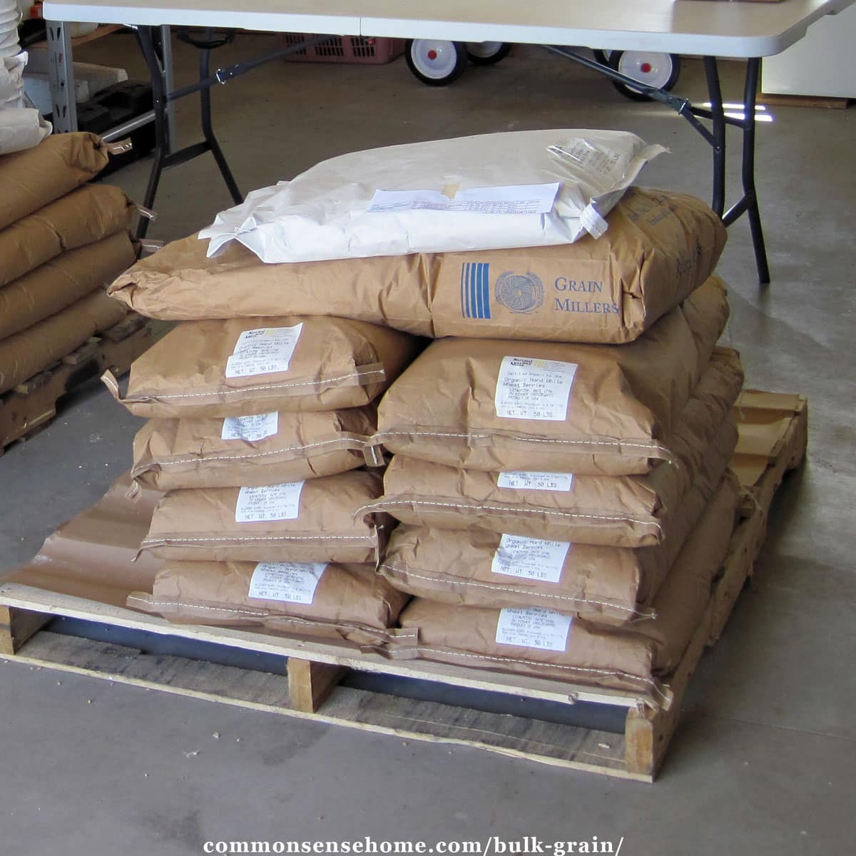 large bags of grain on a pallet