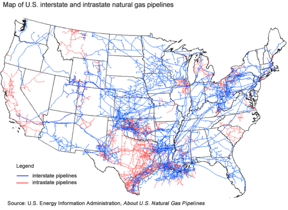 Map of U.S. interstate and intrastate natural gas pipelines