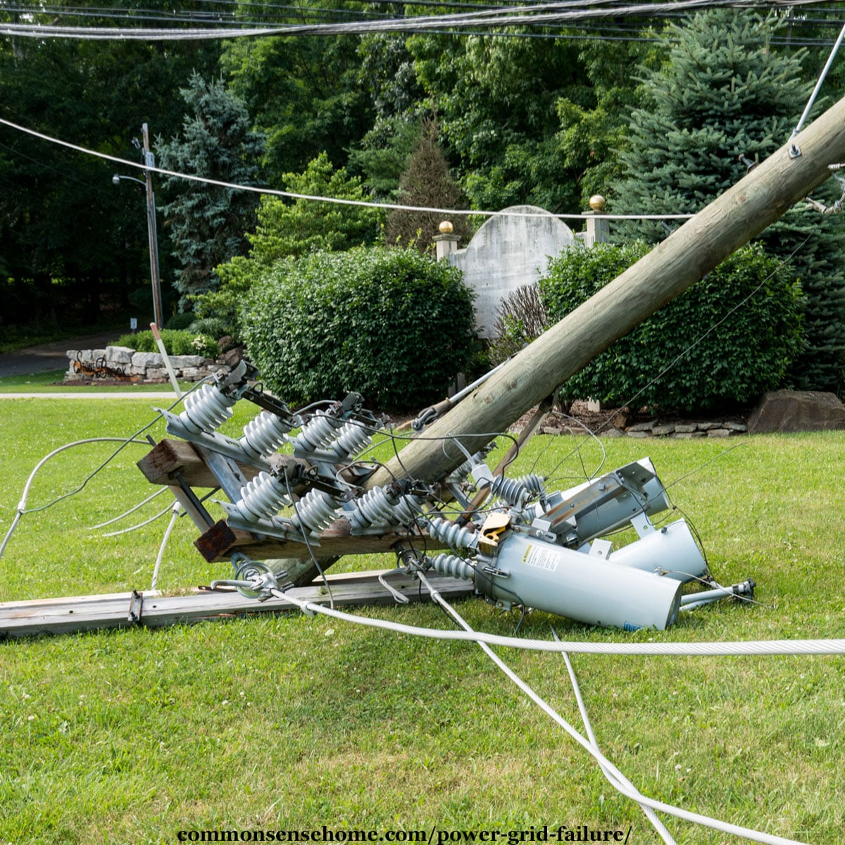 damaged power line transformer