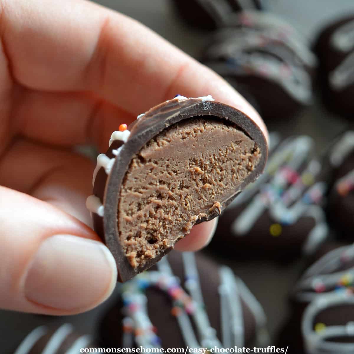 cross section of homemade chocolate truffle