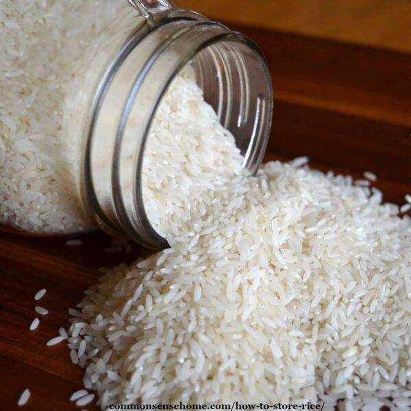 white rice pouring out of mason jar