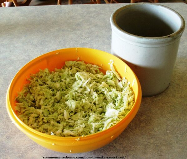 shredded cabbage and crock