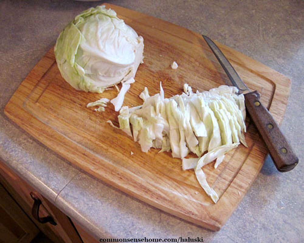 sliced cabbage on cutting board