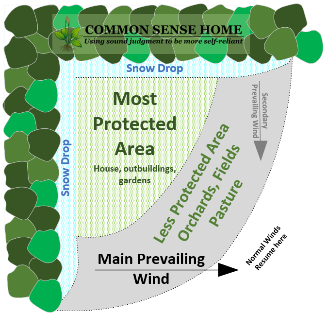 Area protected by an L-shaped windbreak