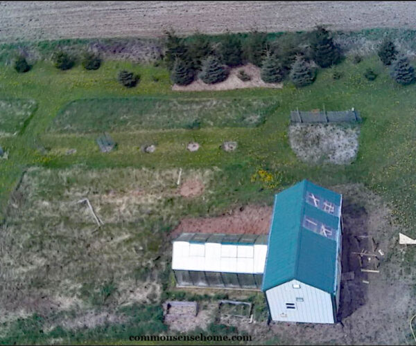 windbreak west of building protects the yard area