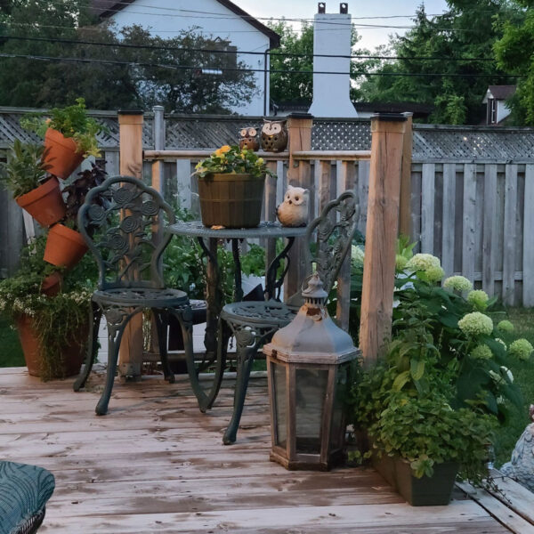 patio herb garden with "cascading" planter