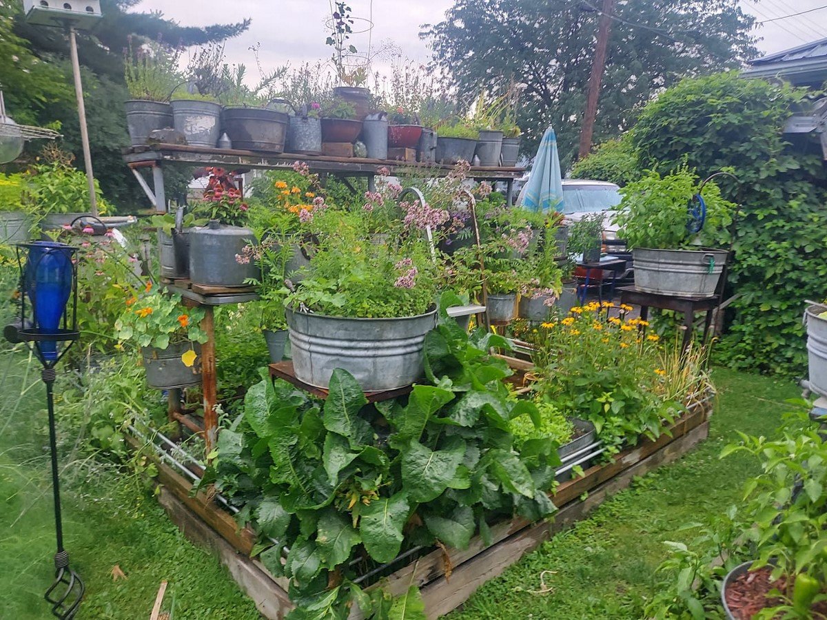 vertical herb garden with containers