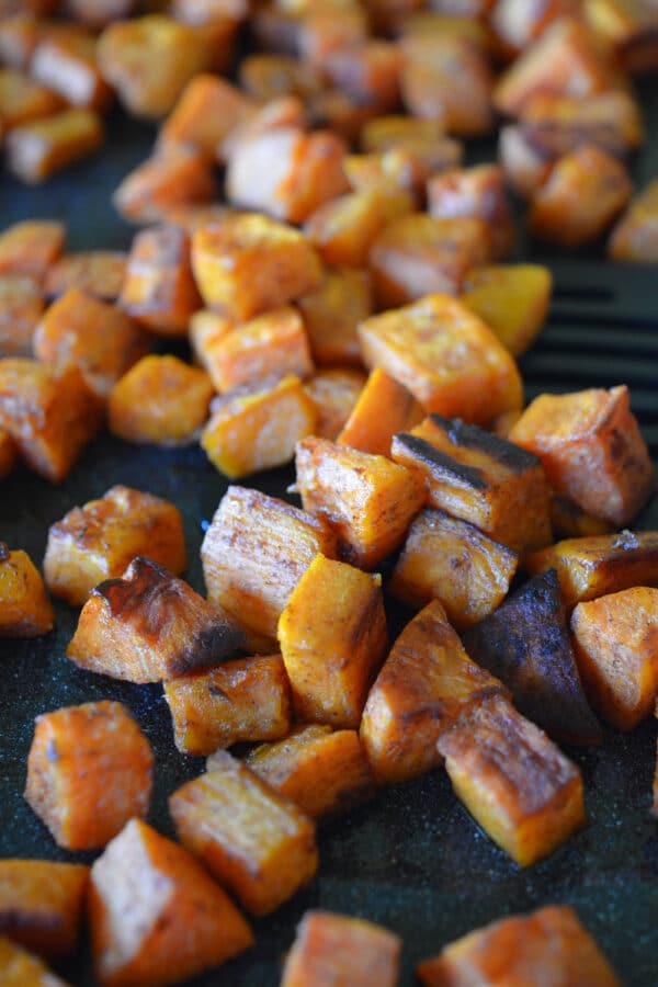 cubed oven roasted sweet potatoes