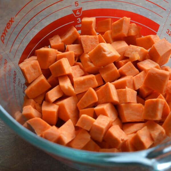 raw cubed sweet potatoes