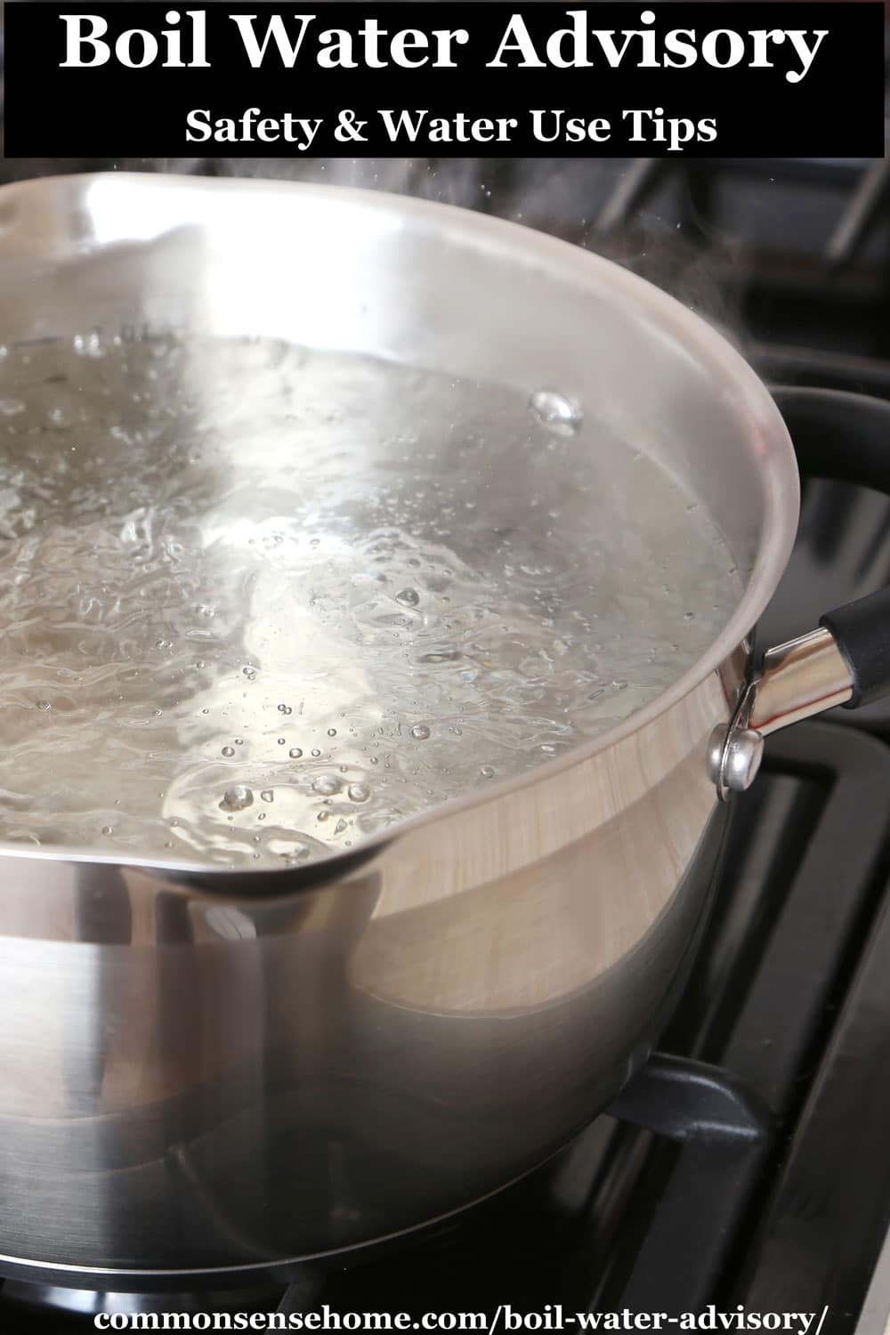 text "Boil Water Advisory - Safety and Water Use Tips" with pot of boiling water