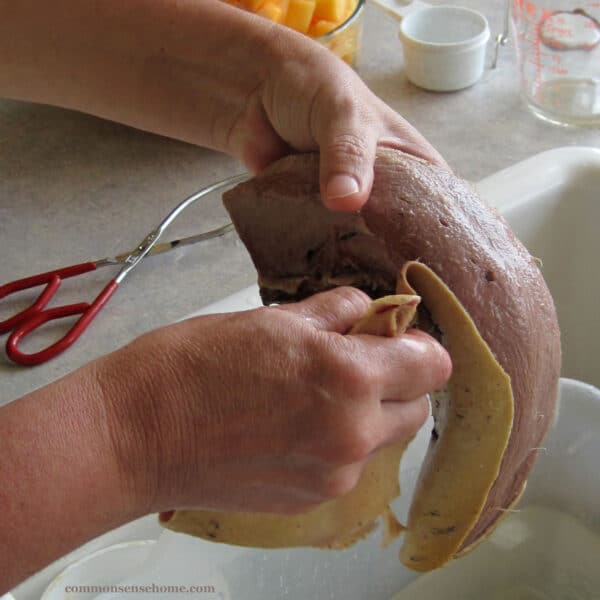 peeling cow tongue after cooking