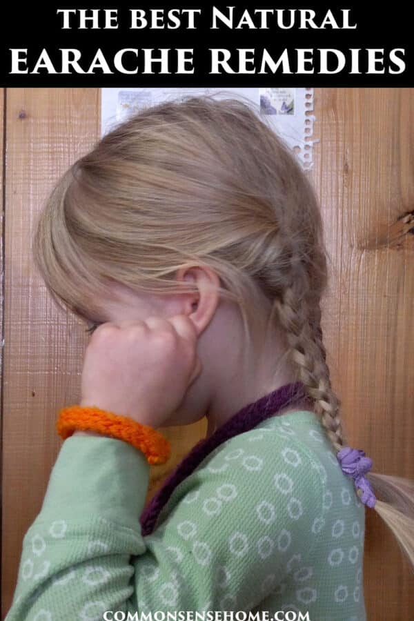 text at top "the best natural earache remedies" with little girl holding her sore ear
