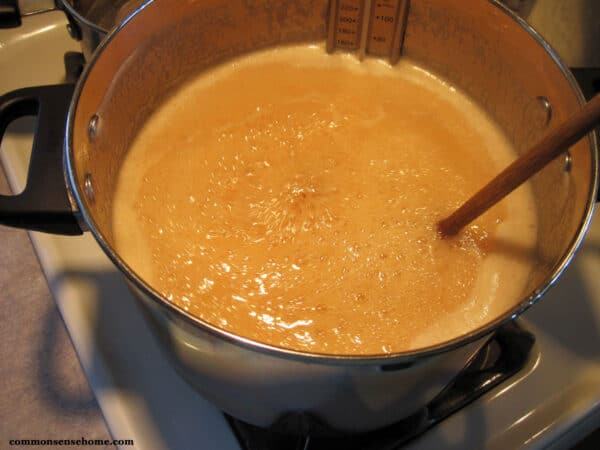 making homemade apple jelly on stovetop