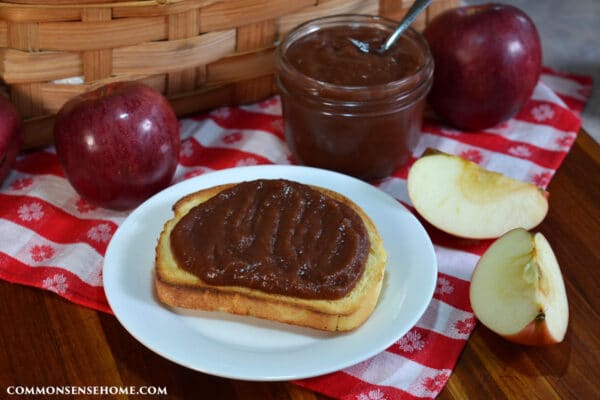 homemade apple butter on toast and in jar