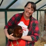Laurie Neverman with Mimi the chicken