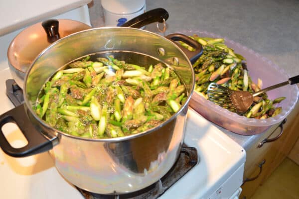 blanching asparagus slices