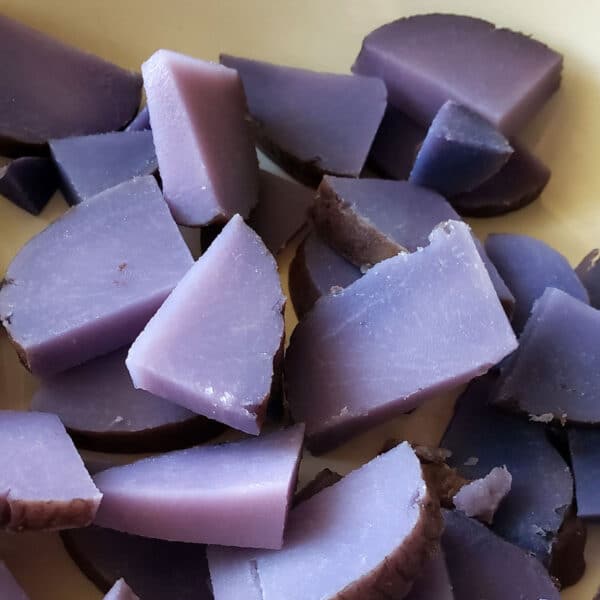 boiled and sliced purple potatoes