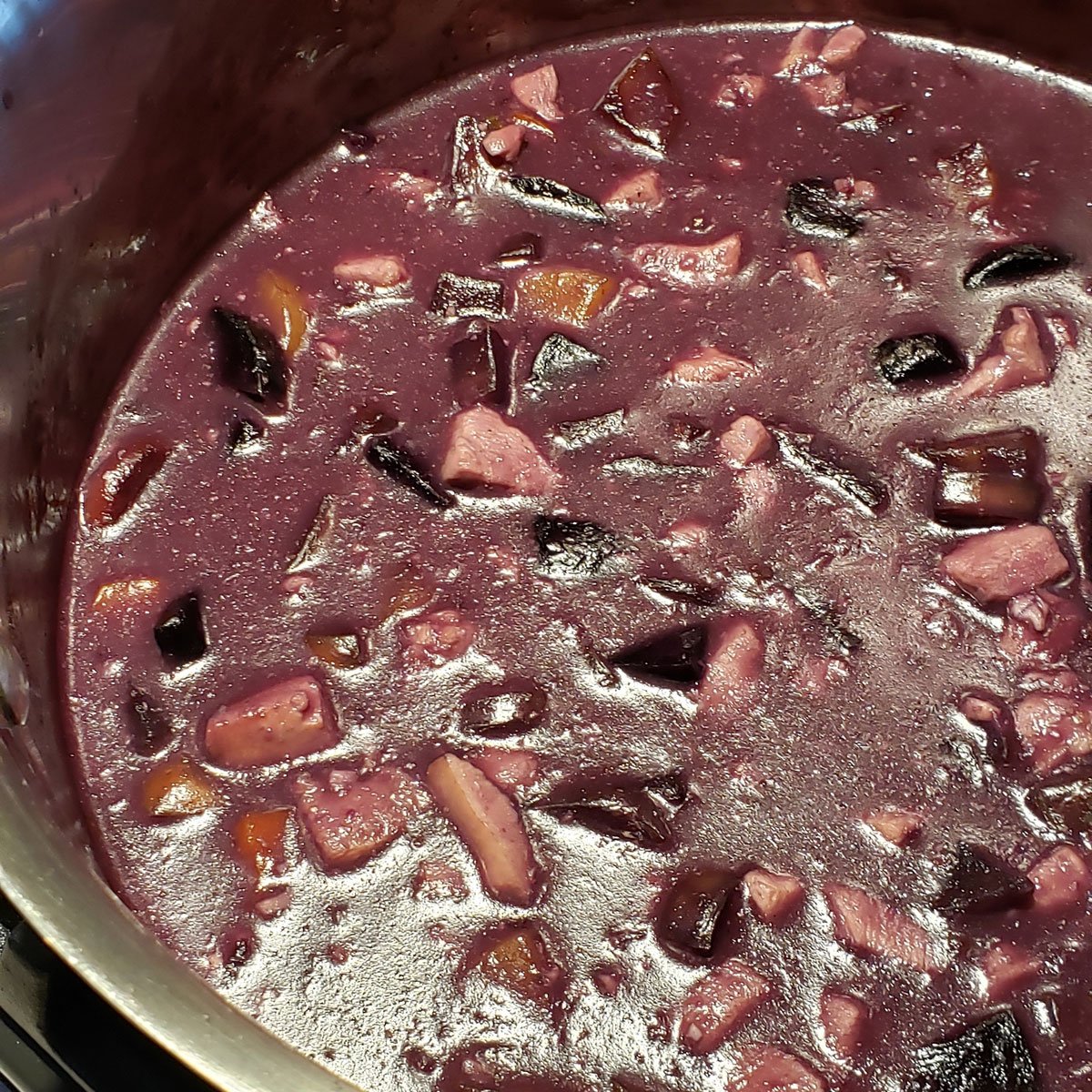 chicken stew with purple carrots