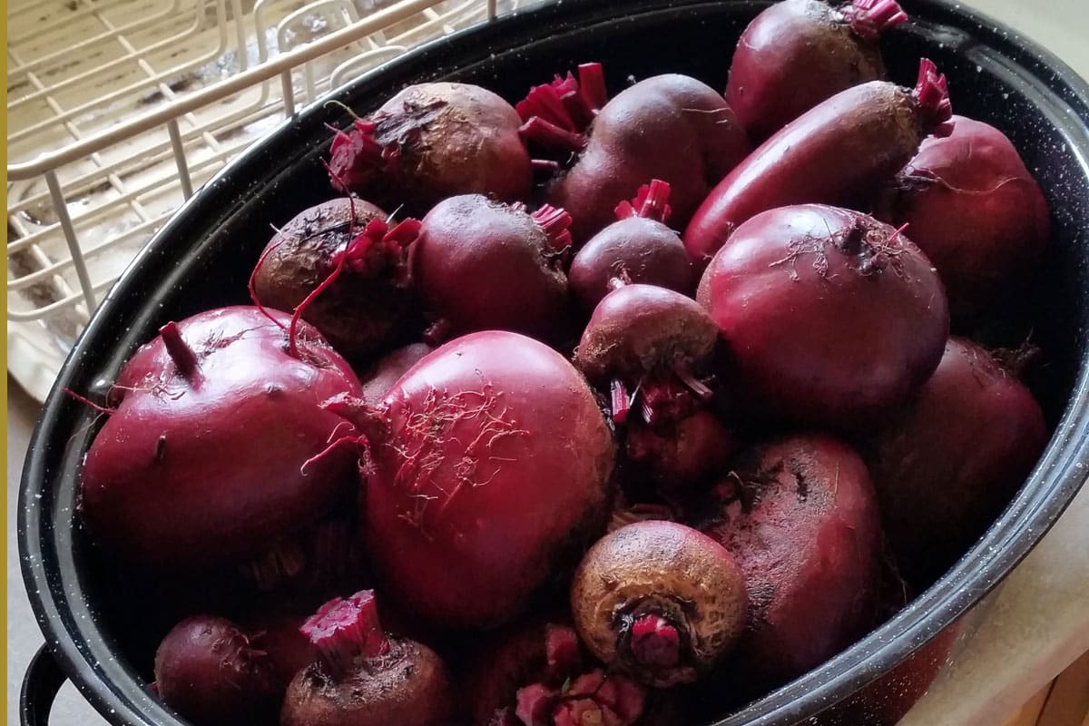 large pan of roasted beets