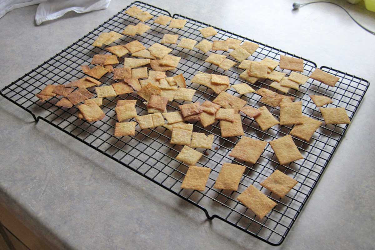 fresh baked crackers on cooling rack