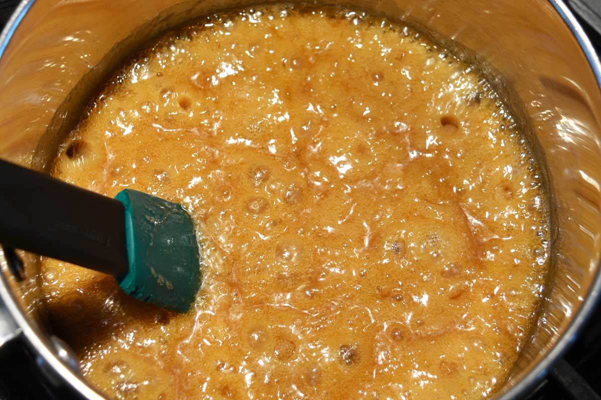 boiling sugar, butter, and maple syrup