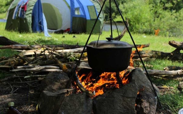 open flame cooking over a campfire