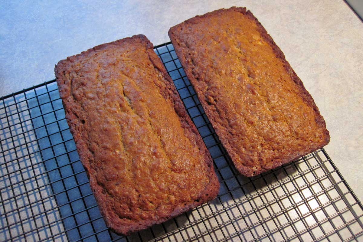 homemade banana bread on cooling rack