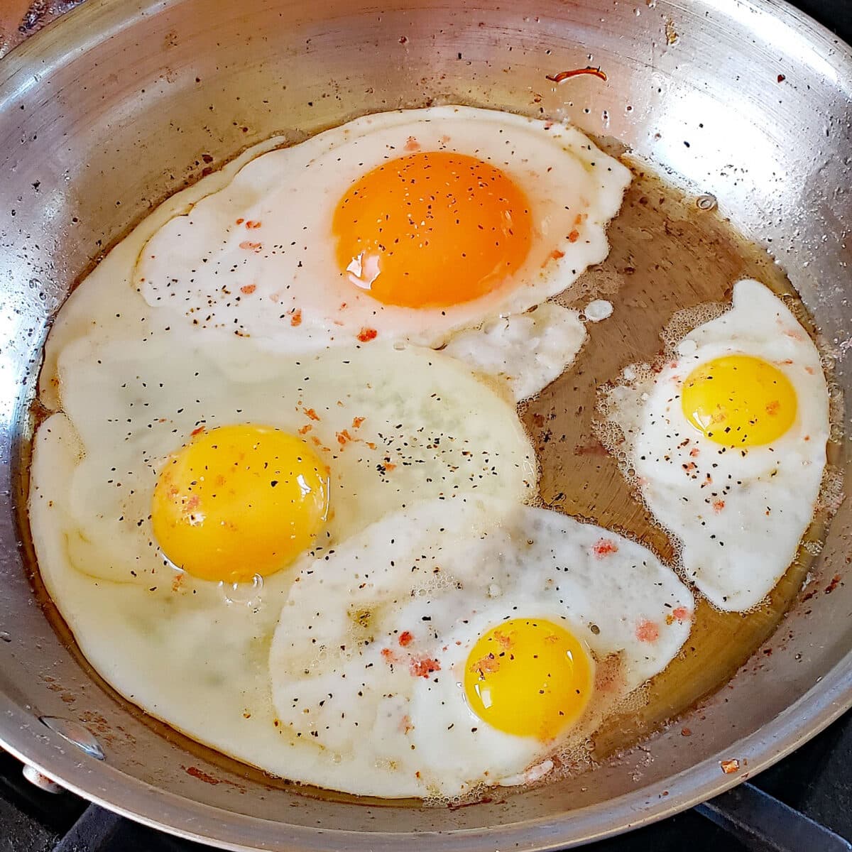 fresh eggs in frying pan