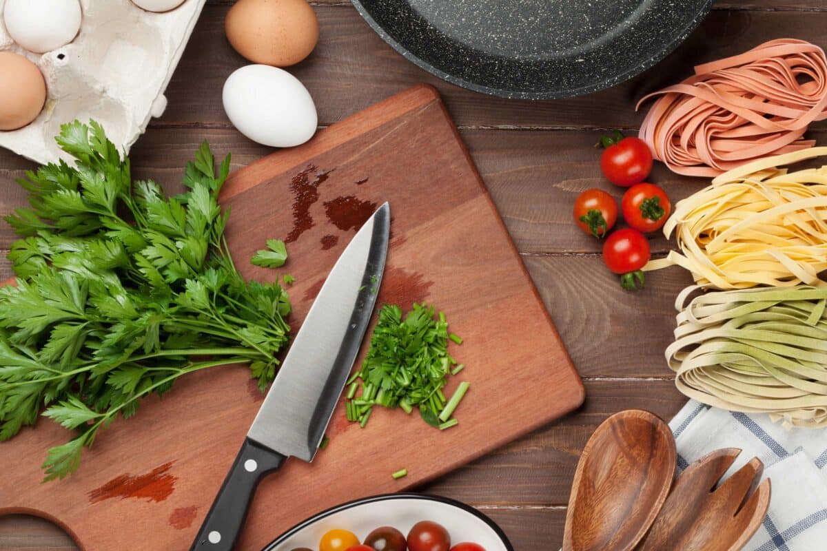 chopping fresh parsley herb for cooking