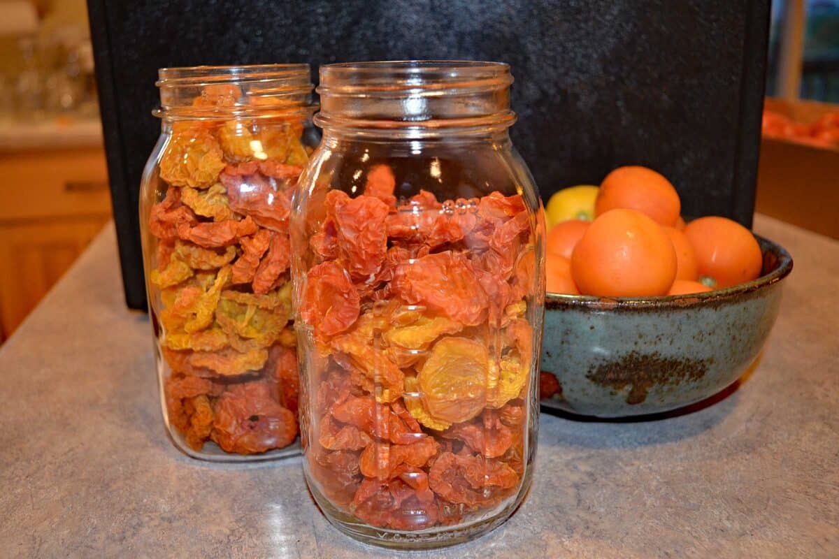 home dried tomatoes in jars